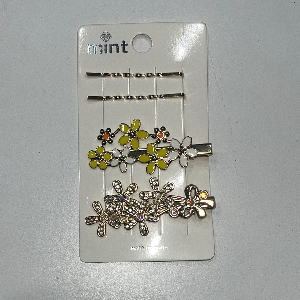 Hair Clip Set (Goldtone & Rhinestone/Yellow & White/Goldtone Twist